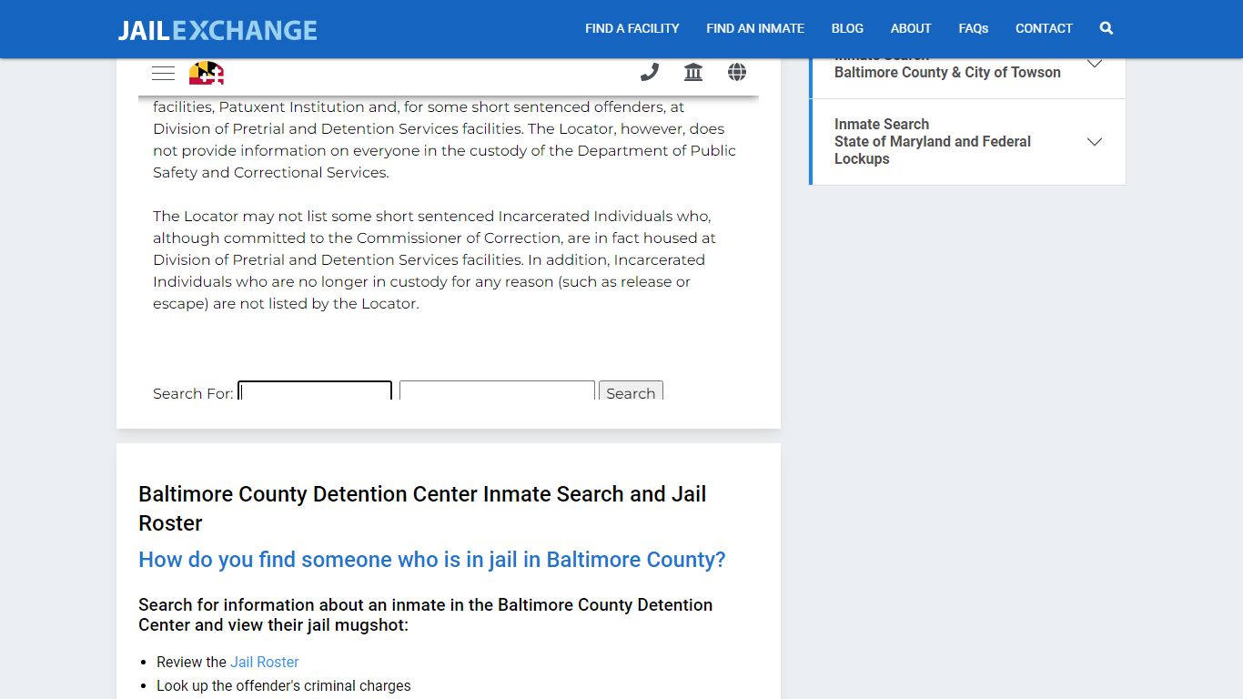 Baltimore County Detention Center Inmate Search - Jail Exchange